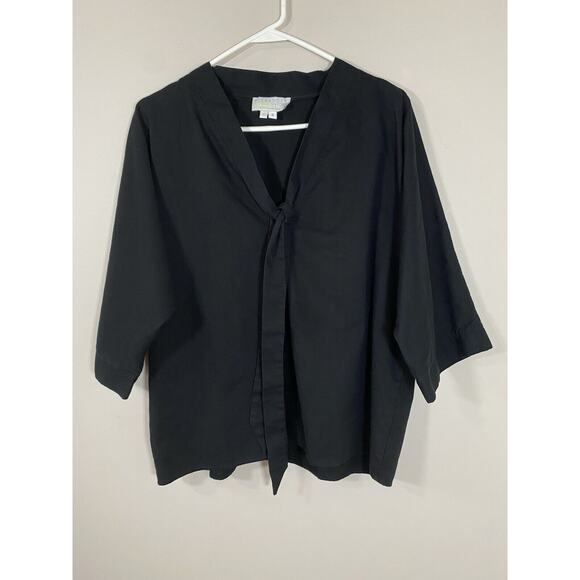 Alexander Michael Snyder Black Short Sleeve V Neck with Tie Top Size SMALL - Picture 1 of 5